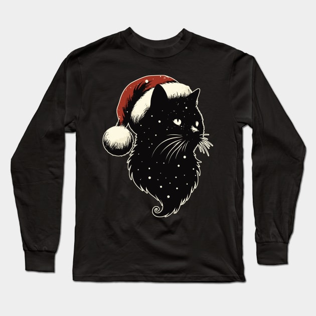 Retro cosmic christmas black cat Long Sleeve T-Shirt by TomFrontierArt